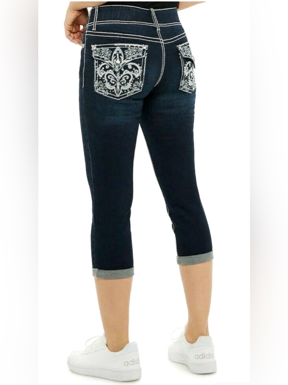 Apt. 9 Navy and White Denim Capri Shorts